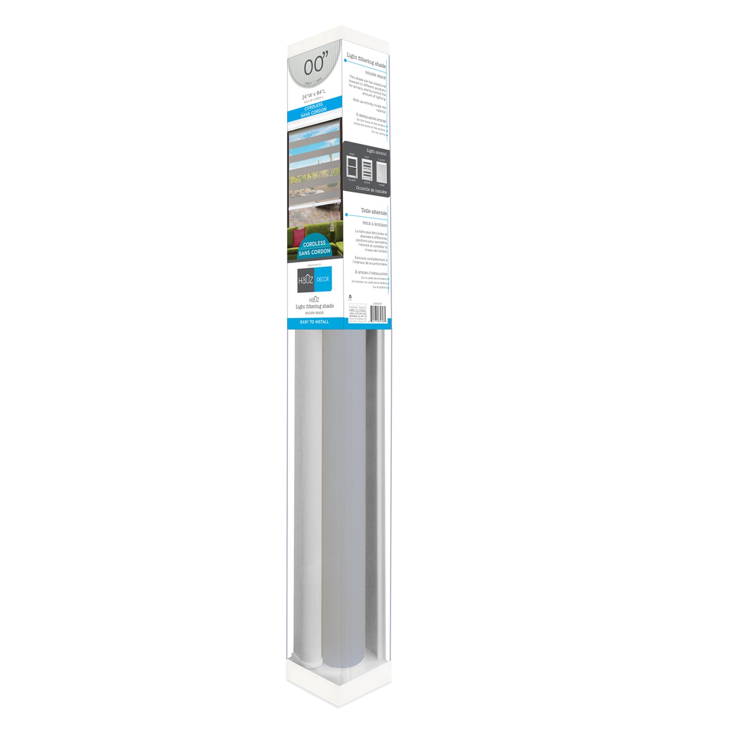 Cordless Roller Shade - 40''W x 84''L - Grey