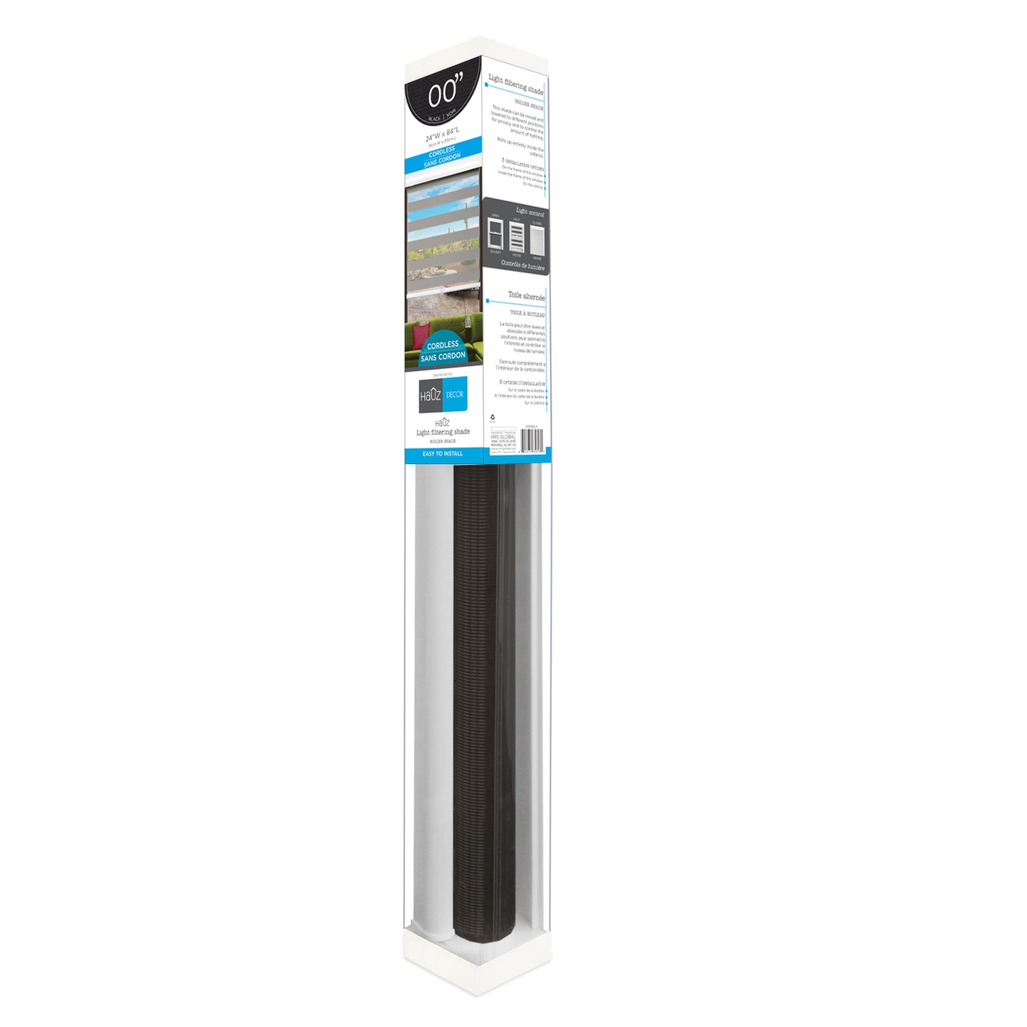 Cordless Roller Shade - 68''W x 84''L - Black